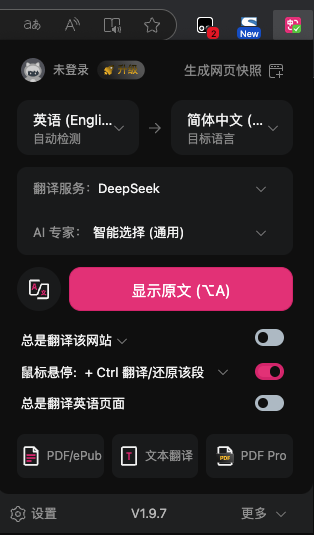 沉浸式翻译的 Popup 页面